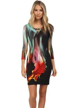 Just Cavalli Women's Multi Fire Print Dress Size 40